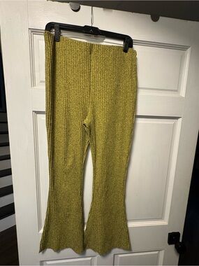 Urban Outfitters Olive Green Ribbed Knit Flare Pants